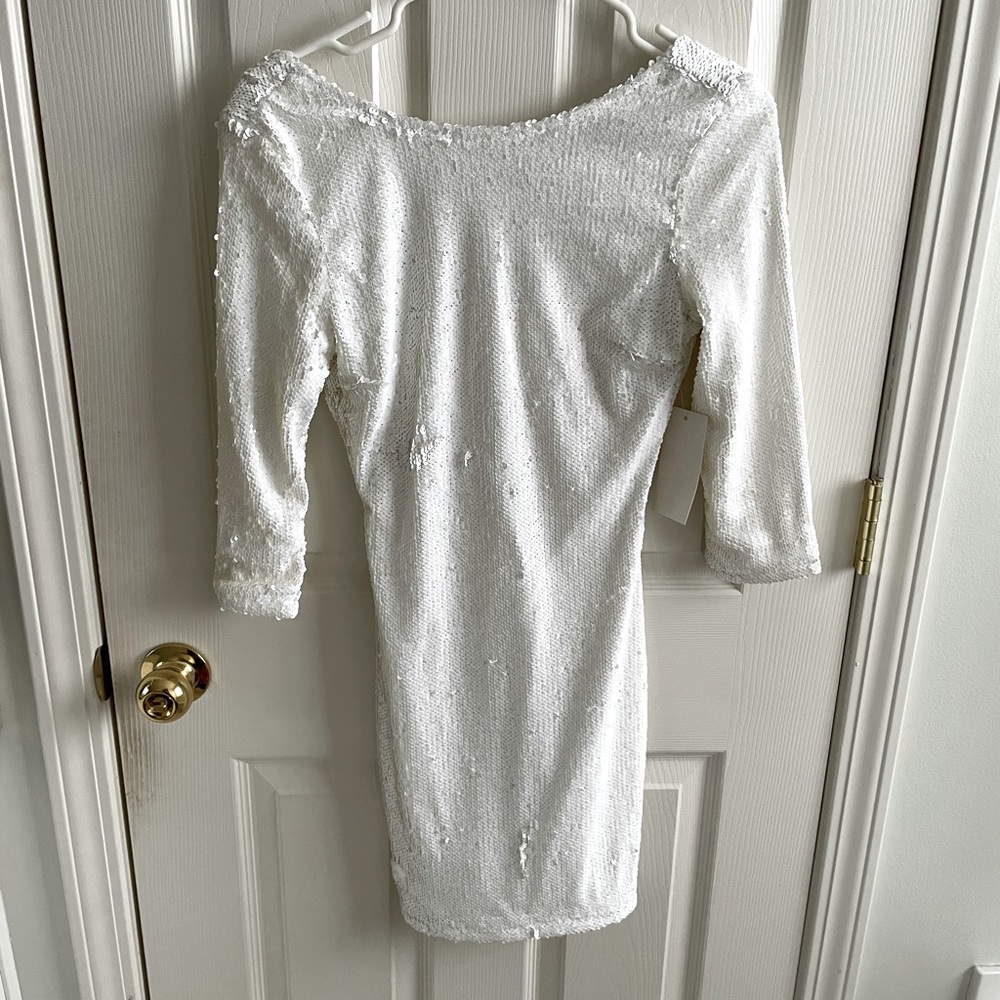 LS White Sequin Backless Mini Dress